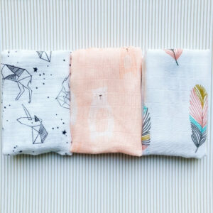Lot de 3 langes bébé 58 x 58 cm bambou et coton
