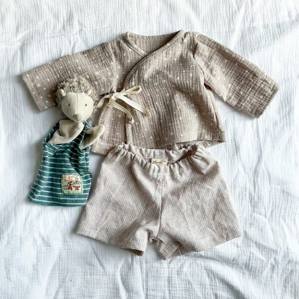 Tissu mélangé lin et coton petites rayures beige – Image 2
